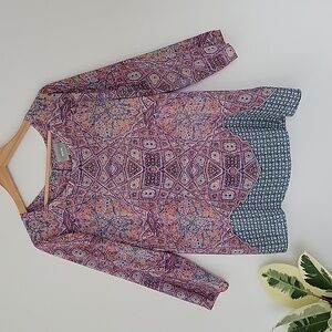 Maeve silk top, size 10, silk tunic, multicolor pattern blouse, Maeve cardigan